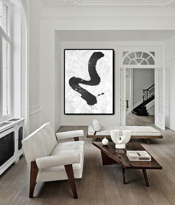 Large Abstract Art Handmade Painting,Black And White Minimal Painting On Canvas - Abstract Art On Canvas, Modern Art